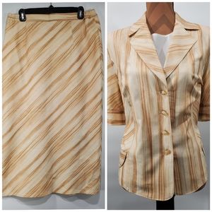 Women Beige 2-Piece Suit 4-Button Blazer and Skirt